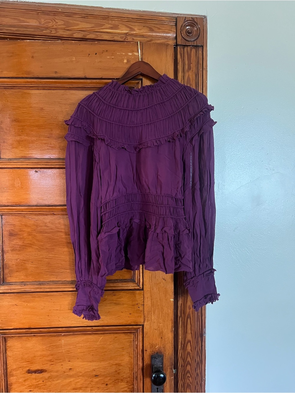Farm Rio Purple Ruffled Long-Sleeve Blouse